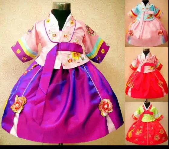 Hanbok Girl Spring Korean Embroidered Dress Princess Send Headdband Children Baby Party