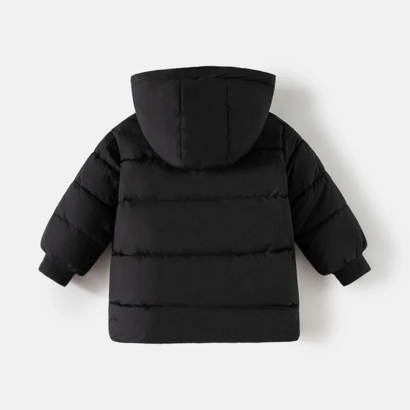 2025 الشتاء الاطفال ملابس الكورية نمط منتصف طول معطف الفتيان الفتيات سميكة سترة قطن الدافئة مقنعين 6-13Y الأطفال ملابس خارجية #3