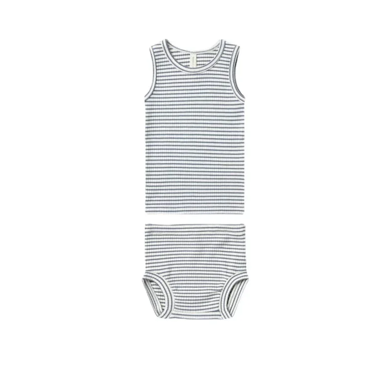 0-24M Newborn Kid Baby Boys Girls Clothes Set Summer Sleeveless Top Tank Shorts set Cute Striped Cotton 2pcs Outfits set