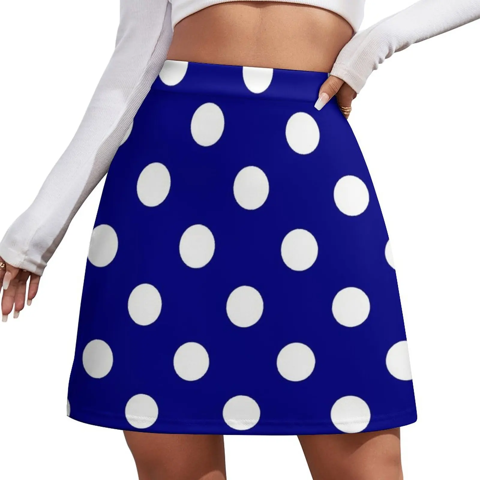 Extra Large White on Royal Blue Polka Dots Mini Skirt women's skirts trend 2025 Female clothing Women's summer dress