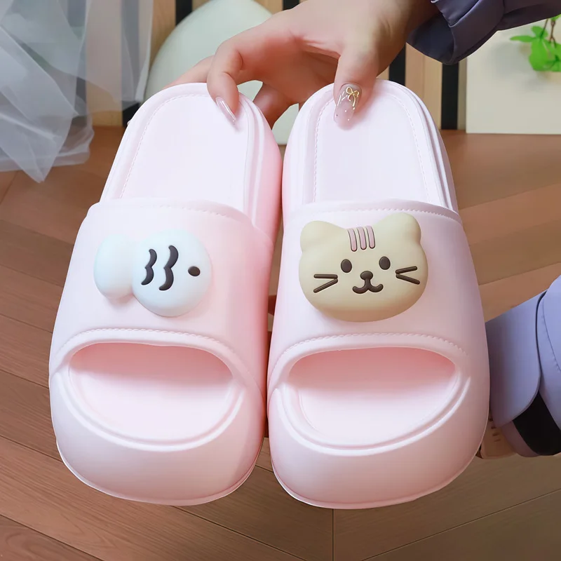 

New high platform cat fish slippers womens summer odorless EVA shoes home outdoor slides woman beach open toe slippers chunky