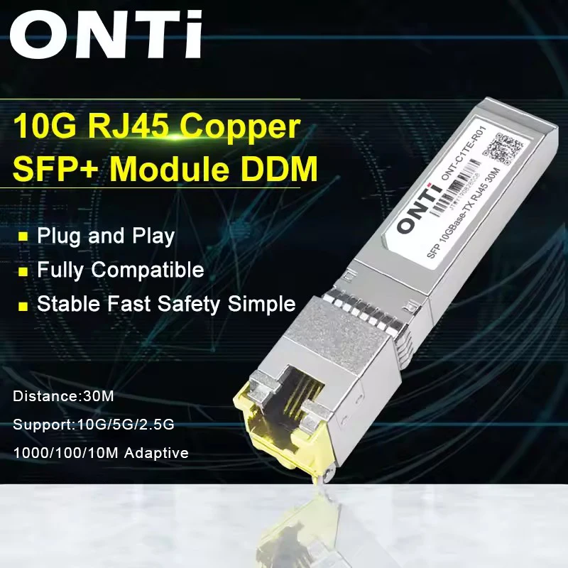 ONTi 10G RJ45 Cobre SFP+ Módulo 10GBase-Tx Ethernet Fibra Óptica FTTH Compatible con Conmutador Cisco/Mikrotik 30m / 80m