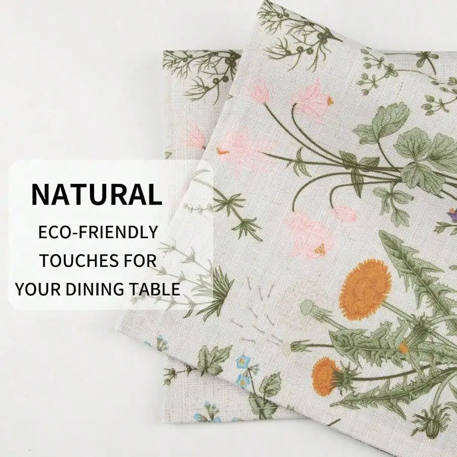 4-Piece 12x18 Inch Boho Linen Floral Placemats: Washable, Farmhouse Rustic Style for Kitchen, Party Table Décor.