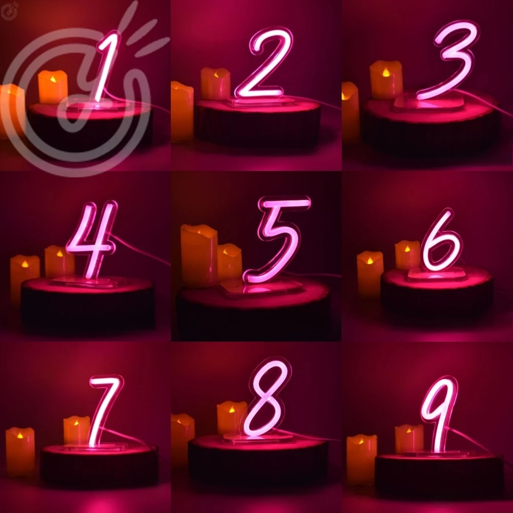 0-9 number Night Light Neon signs For Room Bedroom Home Cafe Birthday Anniversary Party Decorative Table Desk Light Lamps