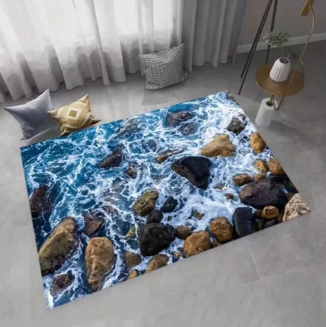3D Optical Illusion Clear Water Pool and Rock Carpet Suitable for Bedroom Living Room Carpet Bathroom Floor Mat Home Decoration