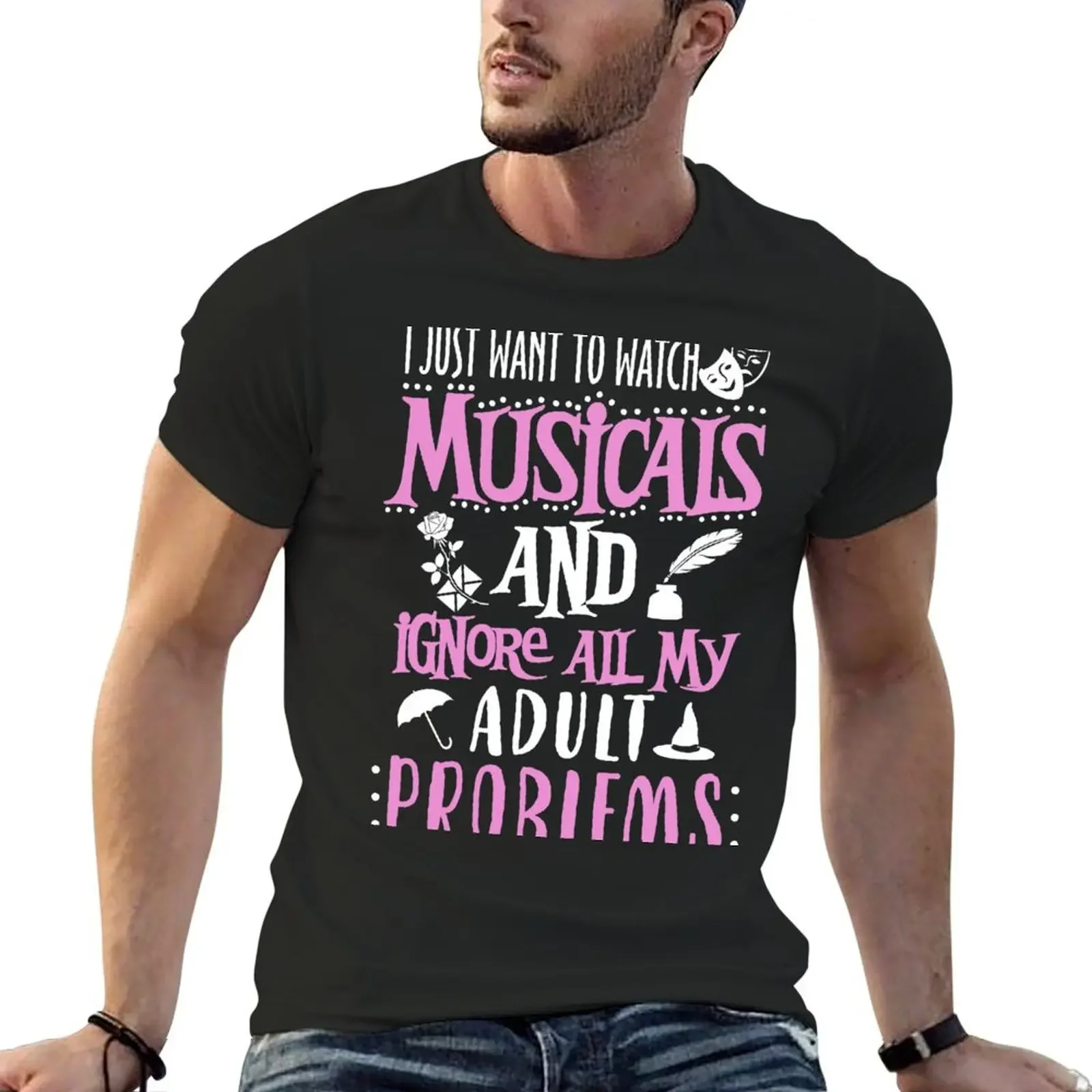 Watch Musical Funny Theatre Nerd T-Shirt aesthetic clothes sublime blacks plain plus size men clothing