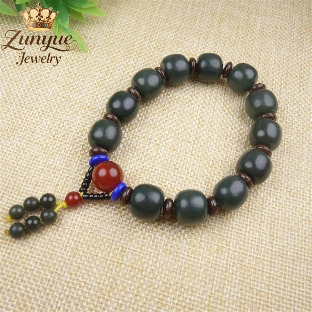 

Natural Hetian Green Jade Single-Ring Round Beads With Partition Plates Jade Bracelet High-End Elegant Popular Exquisite Luxury