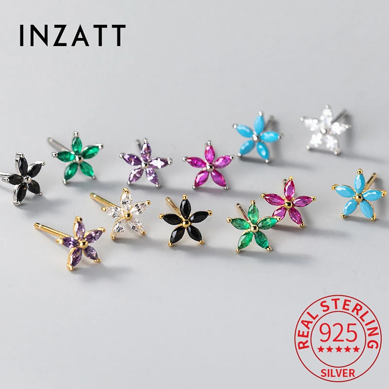 INZATT Real 925 Sterling Silver Colourful Zircon Star Stud Earrings For Women Party Trendy Fine Jewelry Minimalist Accessories