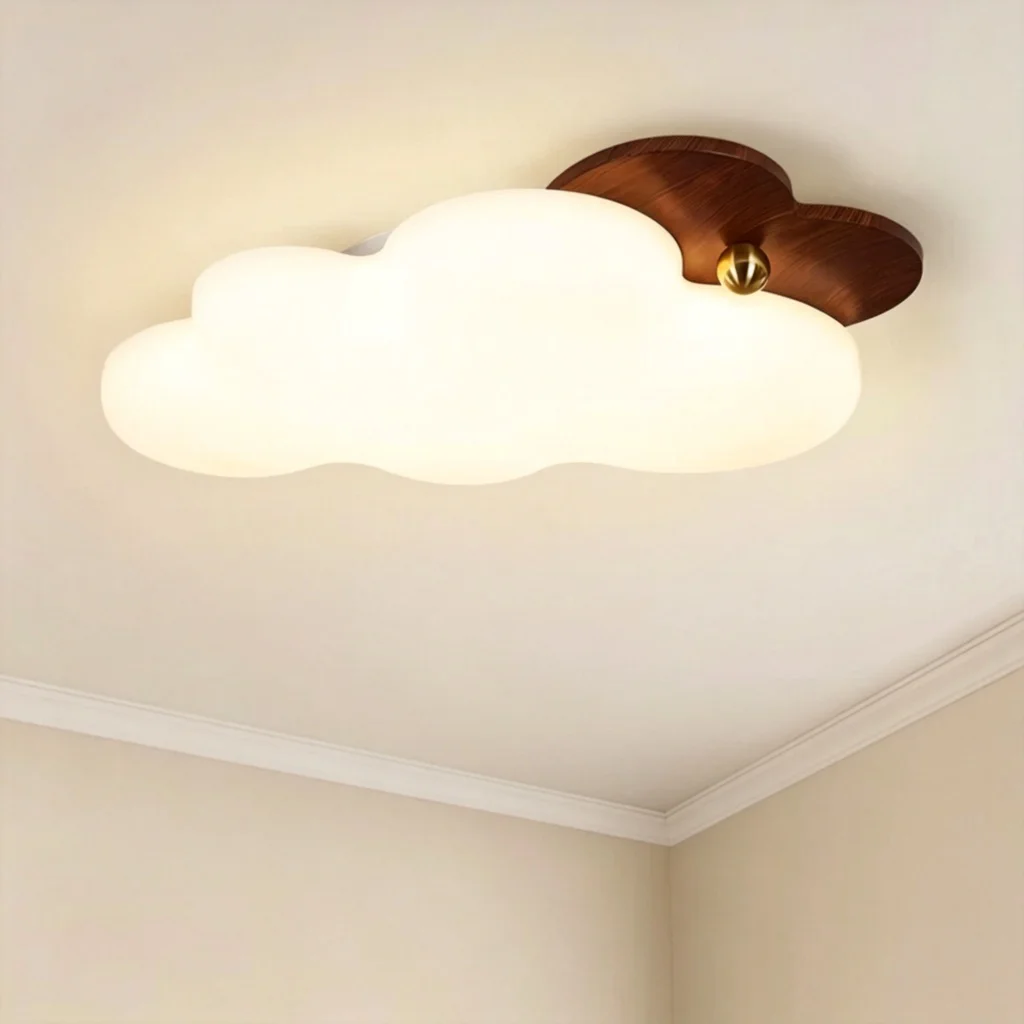 Mid Century Walnut Cloud LED Ceiling Light Flush Mount Lamp For Bedroom Kids Room Study  Indoor Lighting Fixture Home Decor