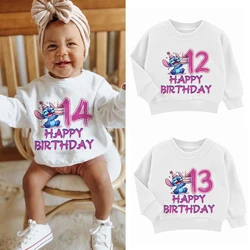 Stitch Children Sweatshirts Birthday Number 123456789 10 11 12 13 14 Pullover Cartoons Casual Clothes for Girl Boys Kid Tops