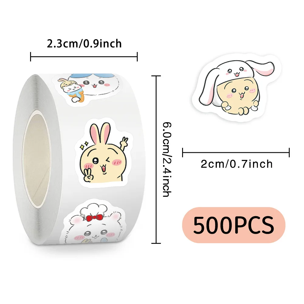 500 PCS/ม้วน Kawaii Chiikawa สติกเกอร์คู่มือซีล DIY ไดอารี่โน้ตบุ๊คแล็ปท็อป Wall Decals เด็กสติกเกอร์รางวัลตกแต่ง