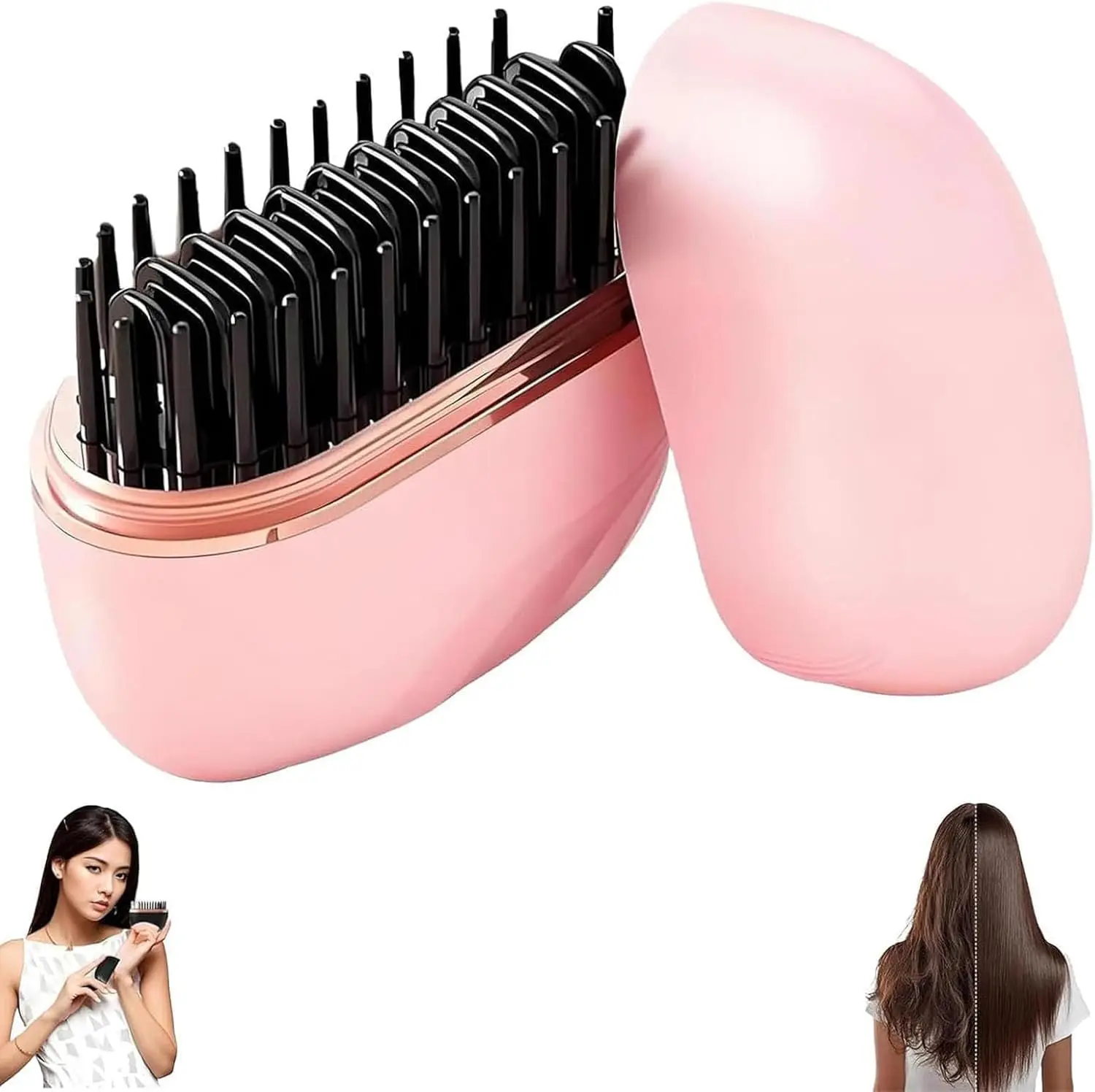 Mini Straightener Brush, Rechargeable Cordless Portable Hair Straightener with 3-Speed Temperature Control, Fast Heating, Ideal