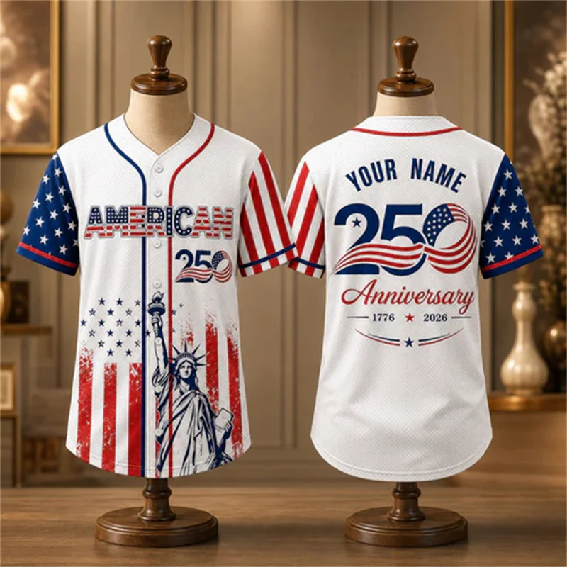 

American 250th Anniversary 1776-2026 Baseball Jersey Men We The People Patriotic Print Short Sleeve Independence Day Casual Tops