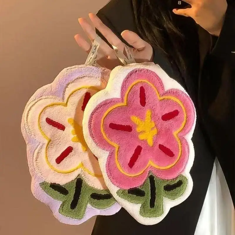 New Flower Shape Hand Towel Super Absorbent Cleaning Cloth Bathroom Kitchen Hanging Hand Wipe Thicken Handkerchief Dishcloth