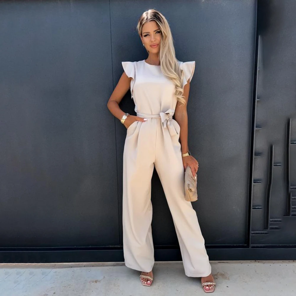 2024 Summer Casual Jumpsuits Fashion Butterfly Sleeve Wide Leg Jumpsuit Women New in Elegant Romper Vintage Streetwear Overalls