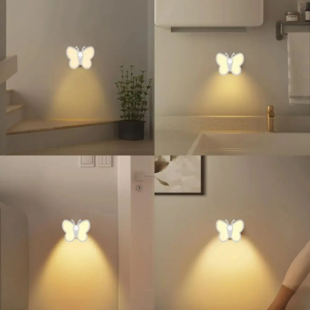 Dual Color Temperature Adjustment Butterfly Motion Sensor Night Light USB Charging LED Under Cabinet Lights