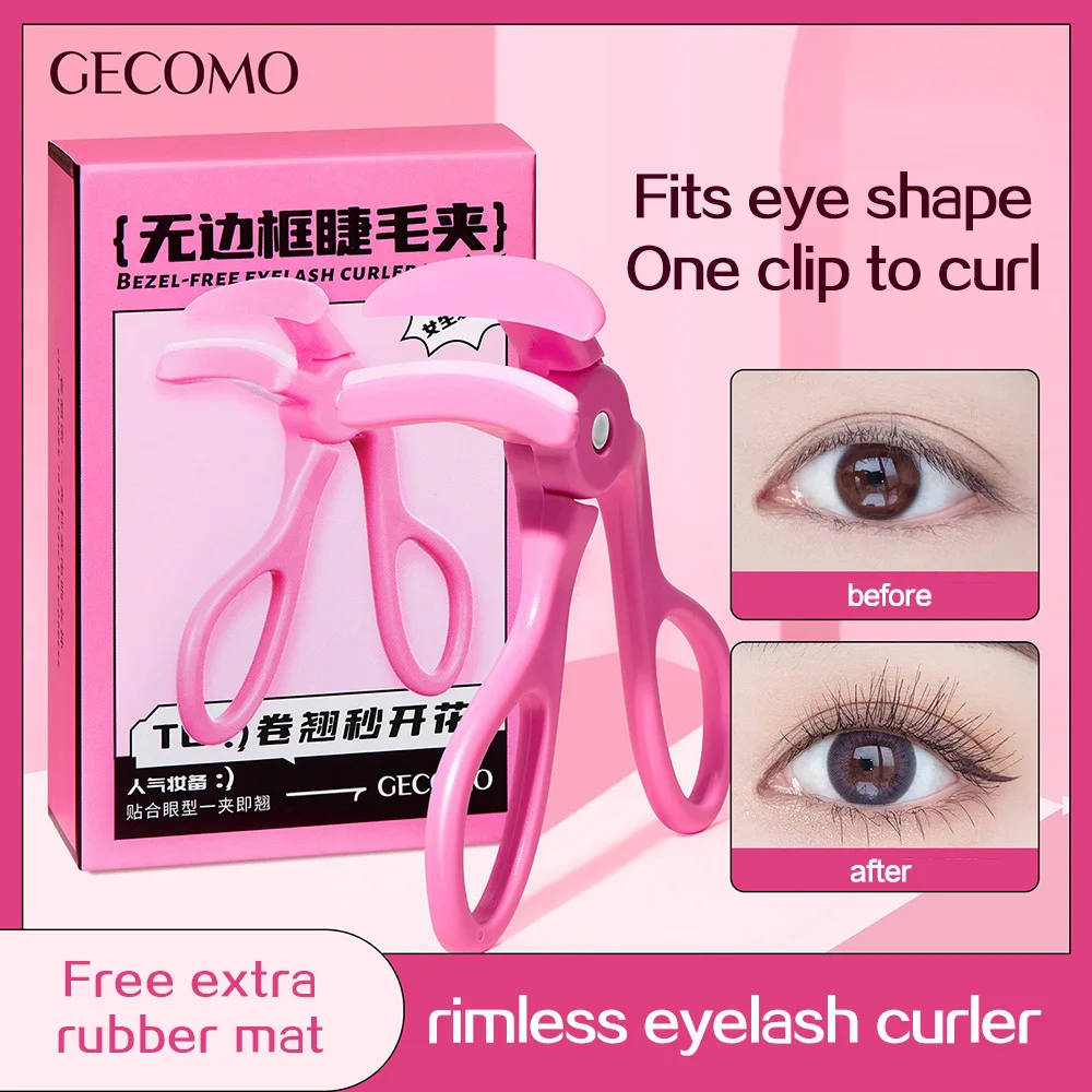 GECOMO Bezel-free Eyelash Curler with Silicone Refilll Pads, Long-lasting Shaping Wide-angle Partial Eyelash Curler Beauty Tool