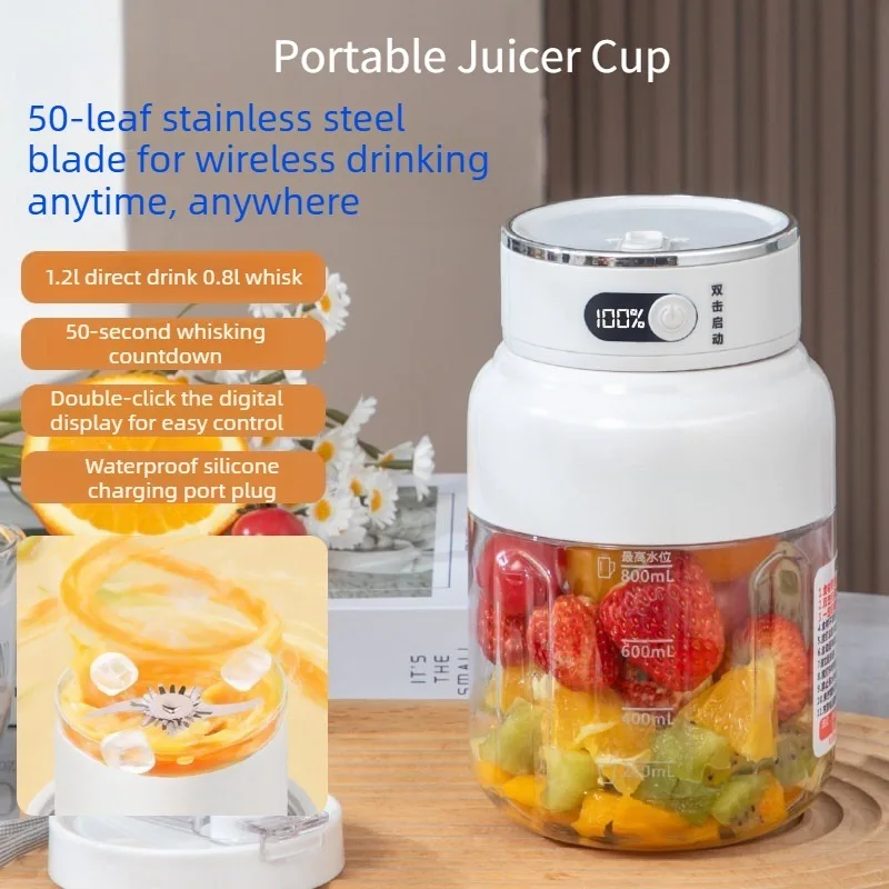 Portable Blender Electric Juicer Cup, 5‑Min Fast Charging Dual‑Lid Blend‑and‑Go Smoothie Maker for Outdoor Camping Travel