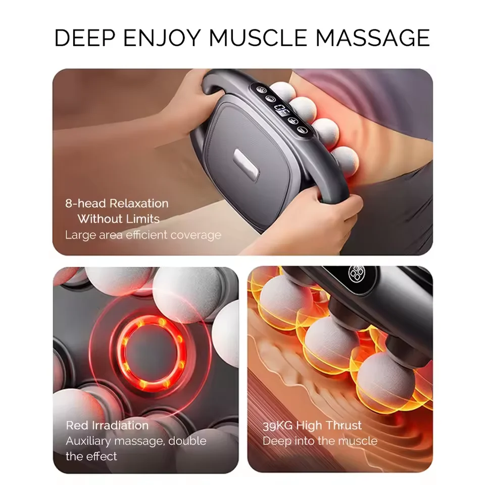 8 Heads Fascial Massage Gun Vibration Massager Deep Tissue Massage Fascia Gun Shoulder Neck Back Muscle Massager