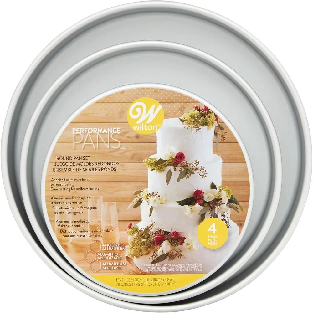 

Набор круглых форм для выпечки, 4 штуки, для многослойных тортов, прочные, с равномерным нагревом, устойчивые к ржавчине, профессиональная посуда для выпечки, 8, 10, 12 дюймов