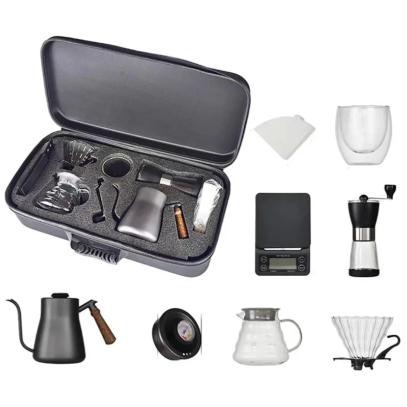 Travel Hand Coffee Pot Set Hand Coffee Gift Box Grinder Electronic Scale Stainless Steel Hand Pot Coffee Cup Set