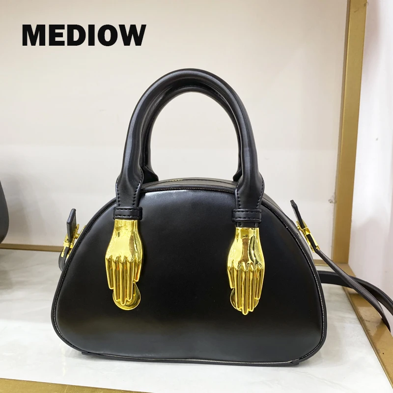 

MEDIOW Casual Bowling Bags For Women Luxury Designer Handbags Purses 2024 New In PU Palm Type Sequined Top Handle Smal Shoulder