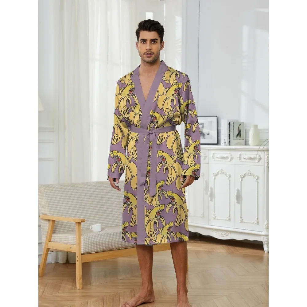 

New 3D Banana Burger Food Print Men's Dressing Gown Suitable for Family Skin Friendly Couple Thin Design Lightweight Luxury Dres