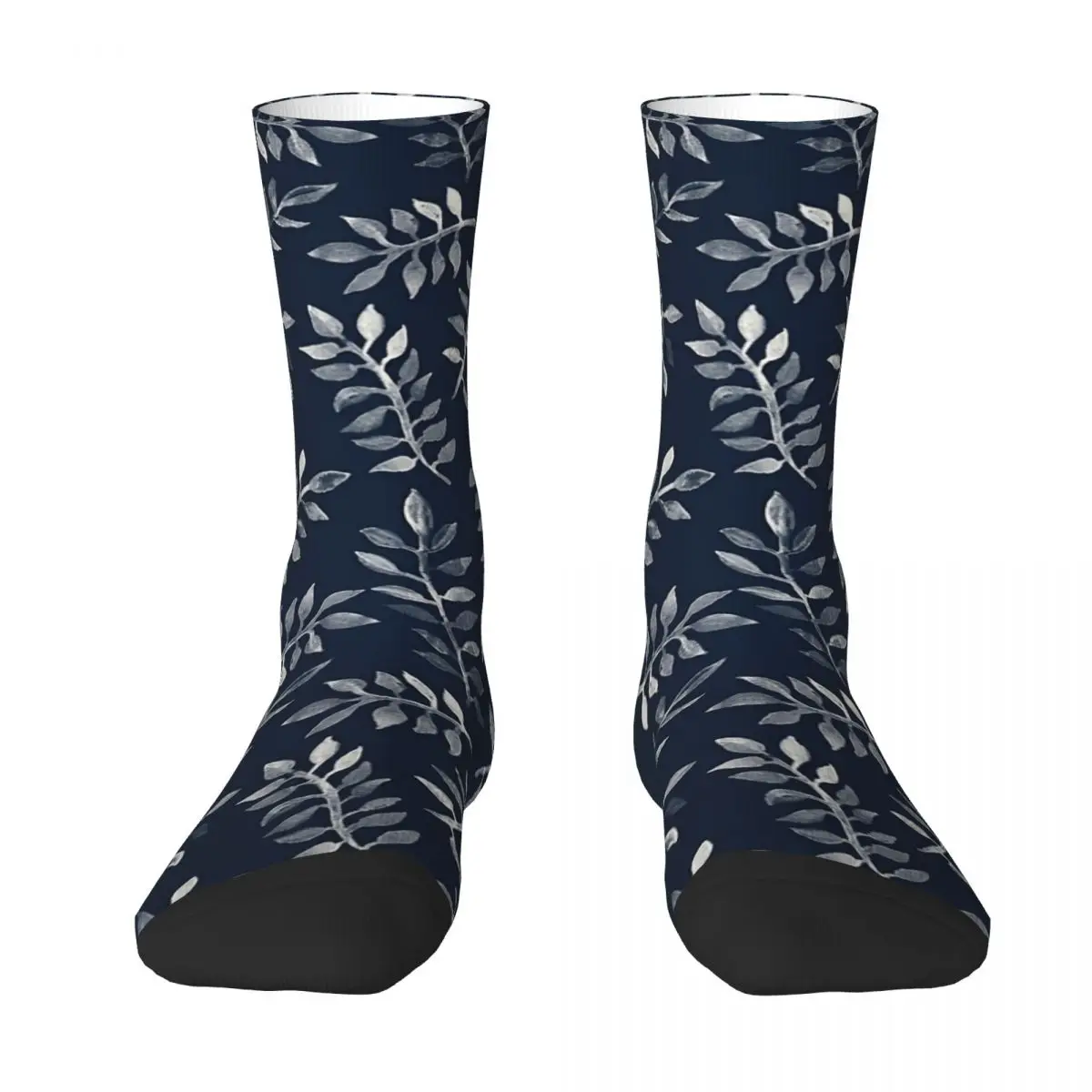 

White Leaves On Navy - A Hand Painted Pattern Adult Socks,Unisex socks,men Socks women Socks