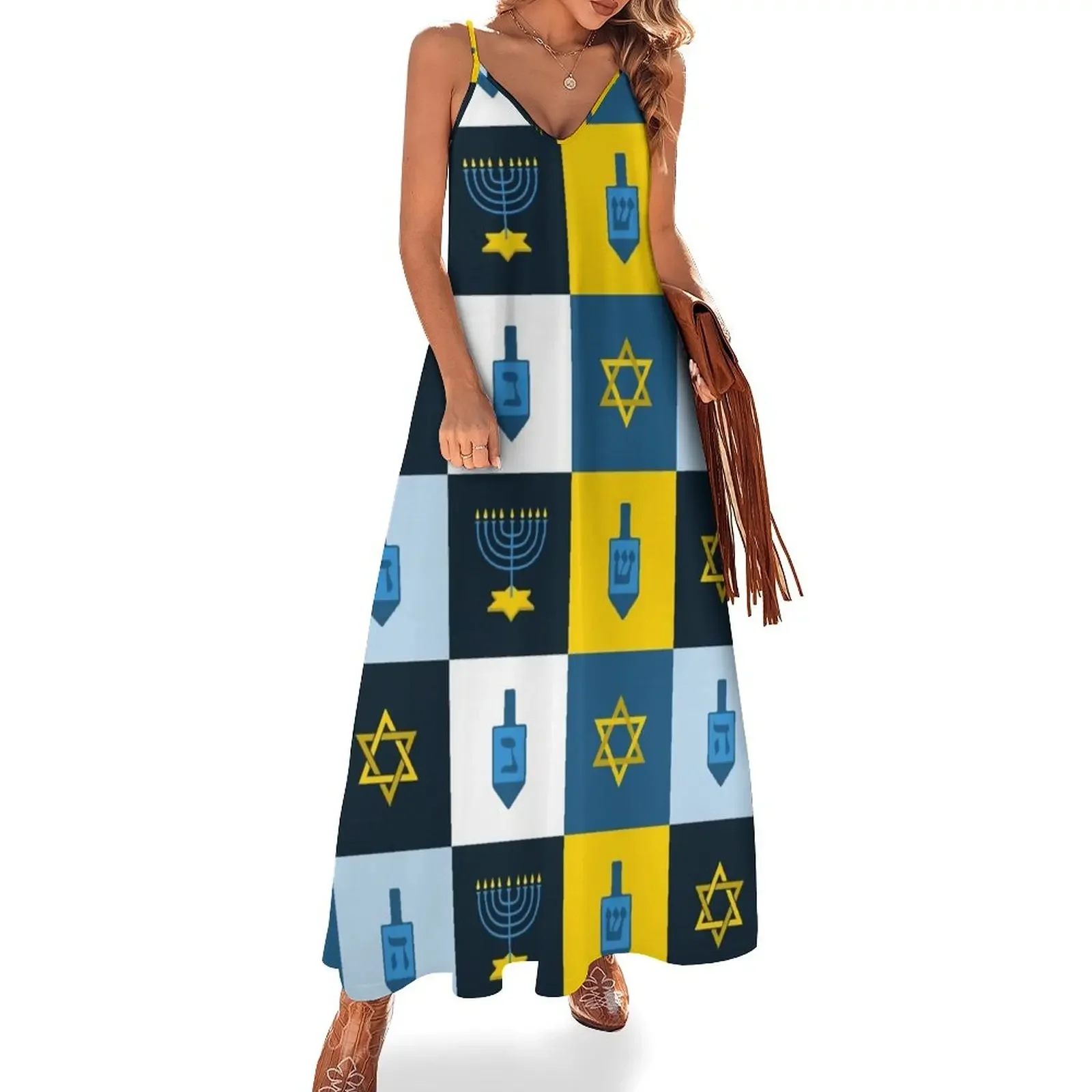 

colorblock hebrew hanukkah Sleeveless Dress loose women's dress prom dresses 2025 wedding dresses for parties