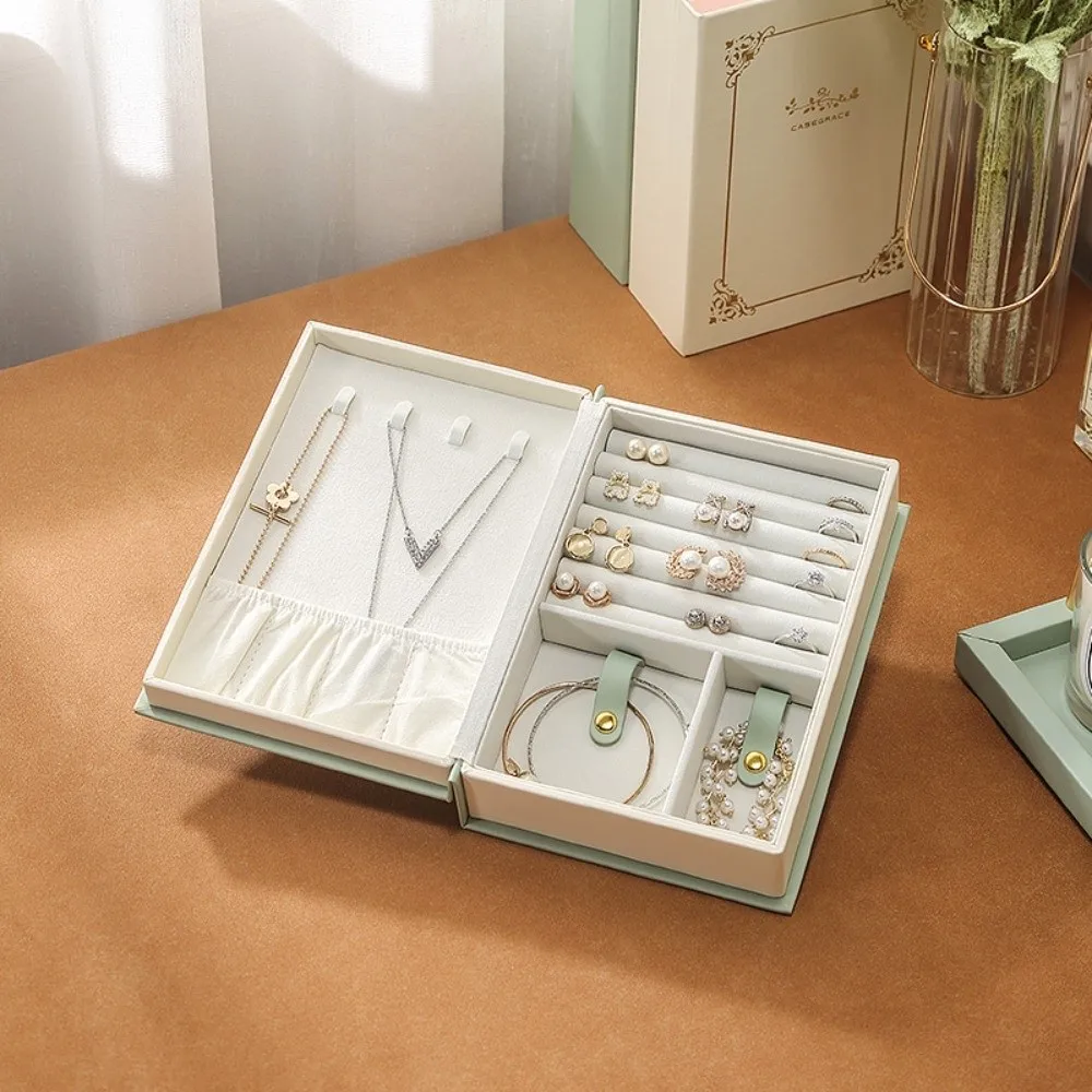 

Packing Box PU Jewelry Book Storage Bracelet Necklace Jewelry Display Box Ring Earrings Dustproof Jewelry Collection Organizer
