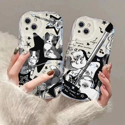 Black Guitar Music Cat 3D Wave Case For iPhone 16 15 14 13 12 11 Pro Max Mini X XR XSMAX 8 7 6S Plus Soft Silicone Cover