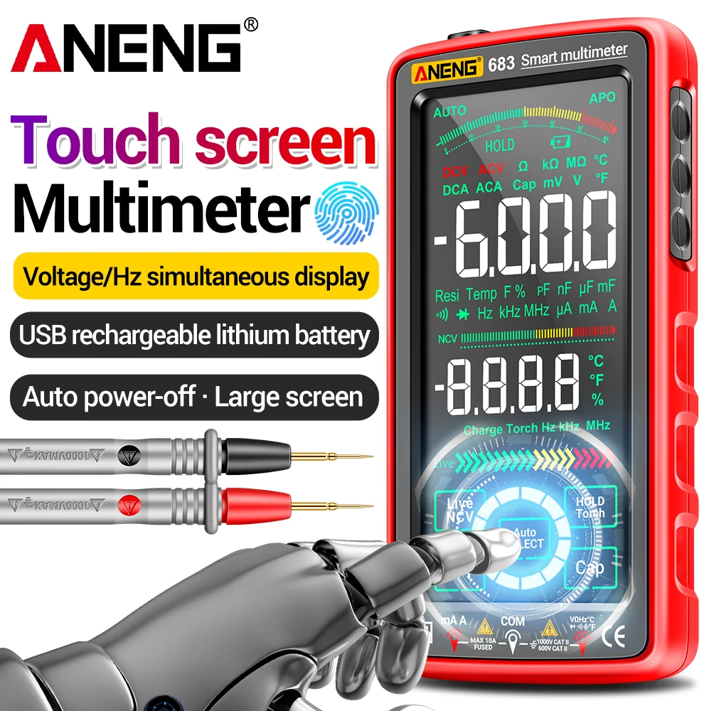 

ANENG 681/682/683 Smart Rechargeable Multimeter AC/DC Voltage Tester Current Meter Professional Capacitor Electrician Tools