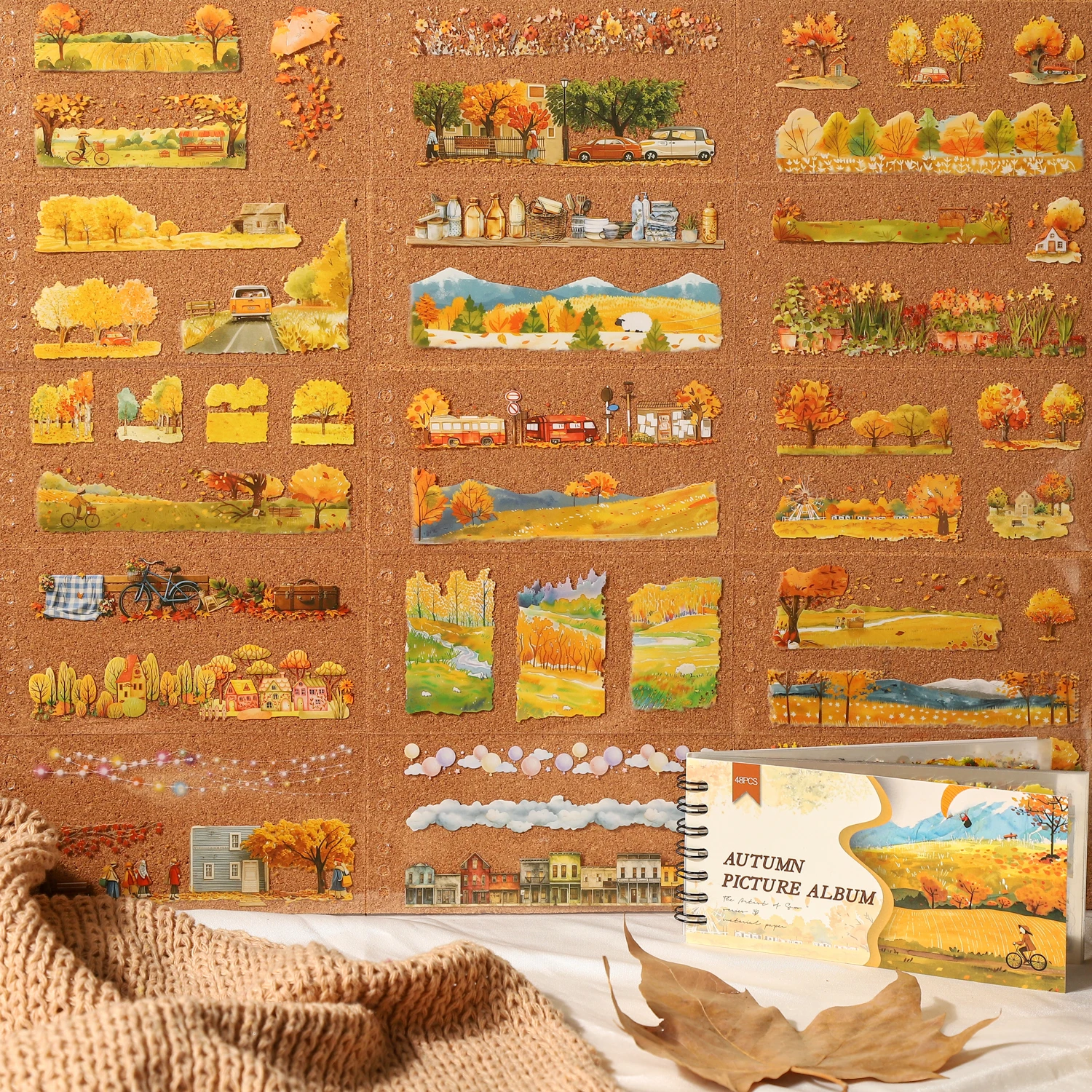 Vintage Autumn Plant Tree Flower Painting Landscape PET Sticker Book Creative DIY Journal Material Collage Stationery