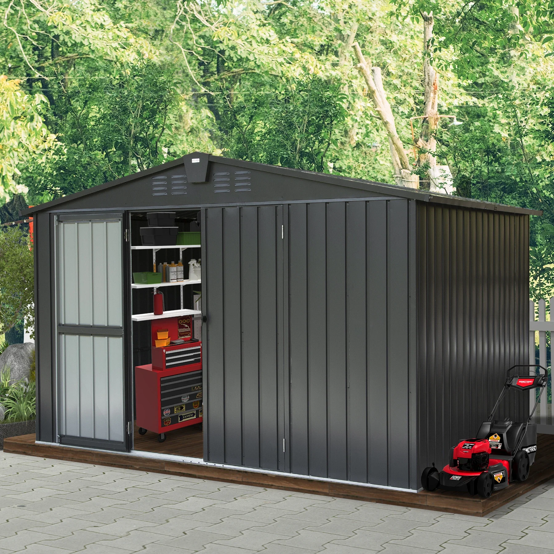2026 Durable Outdoor Spacious Interior Heavy-Duty Structure Organizing Garden Tools Equipment Tool Storage Shed