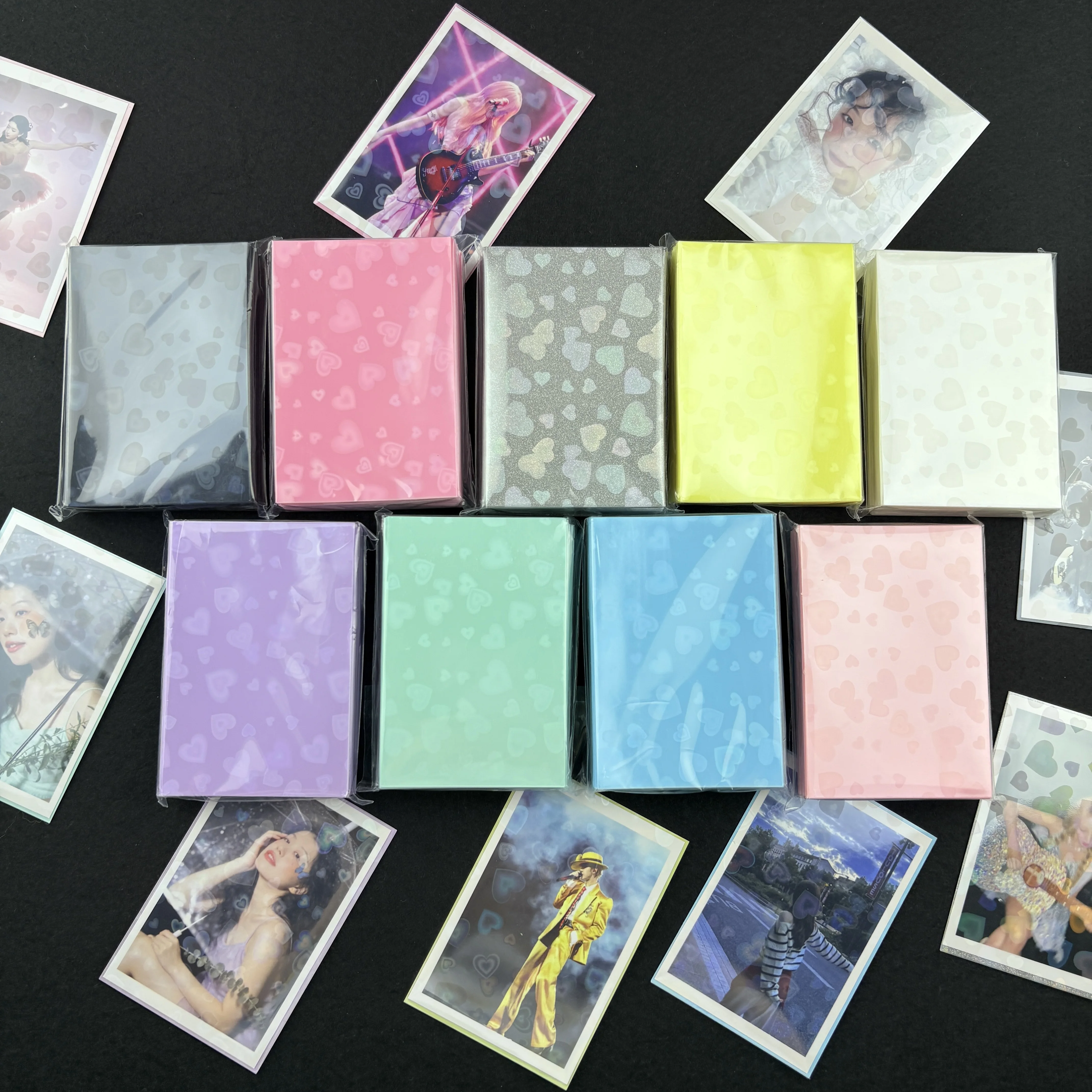 50Pcs Kpop Card Sleeves Card Holder 61*91mm Heart Bling Photocard Holder Photo Card Films Cards Protector Photo Cards Protective