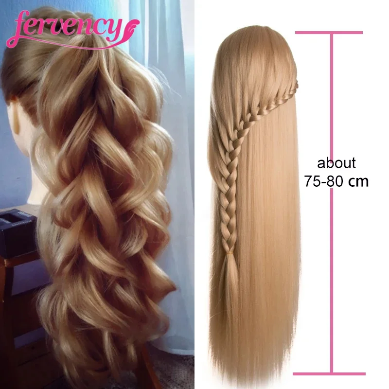 Head Dolls for Hairdressers 80 cm hair Synthetic Mannequin Head Hairstyles Female Hairdressing Styling Training Head blonde