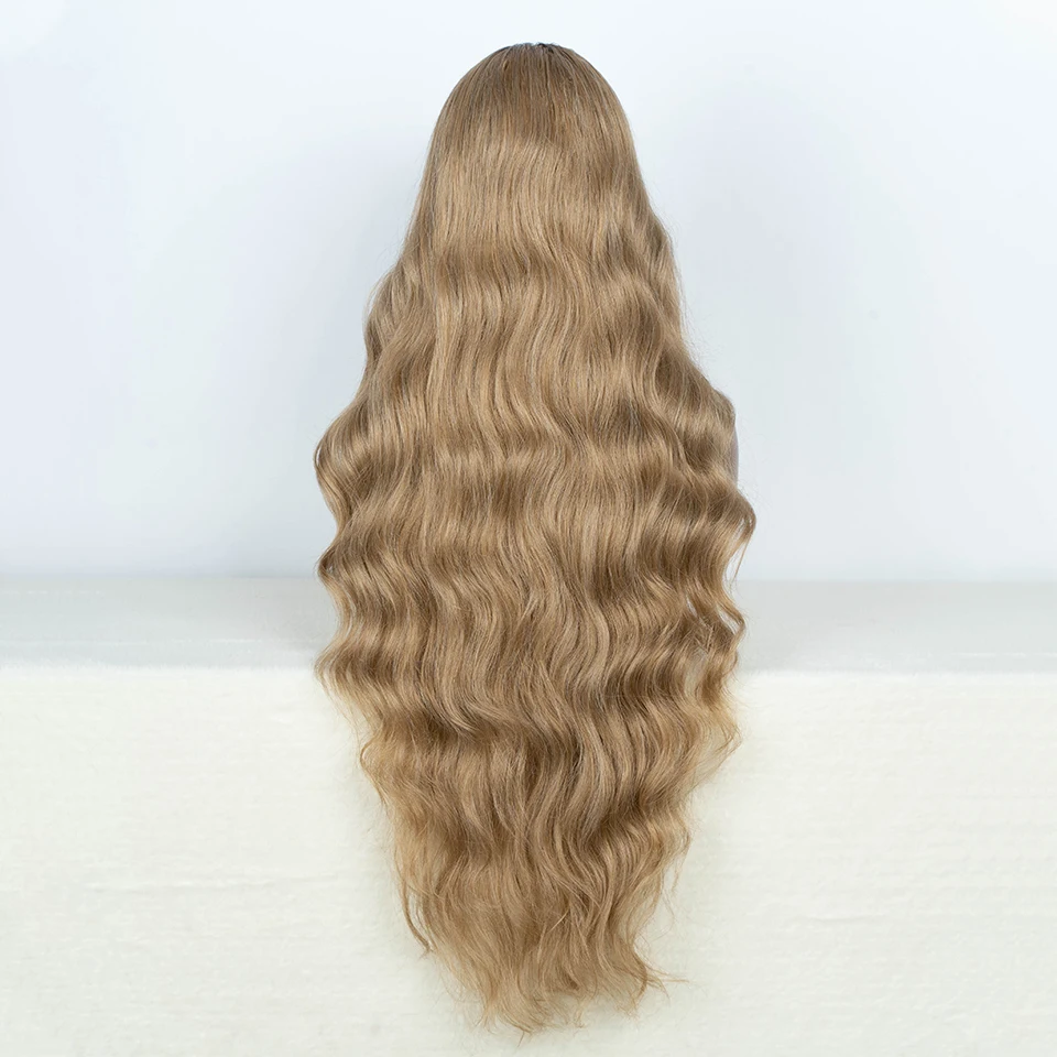 Pelucas sintéticas mágicas con malla frontal para mujer, pelo largo de 36 ", ondulado, ombré, marrón, Rubio, resaltado, Cosplay, resistente al calor