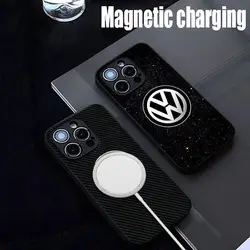 V-VolkswagenESS Car LOGO Phone Case Strong Magnetism Glass For iPhone 15ProMax 14 13 12 15 11 Pro XS Max Plus Mini Coque