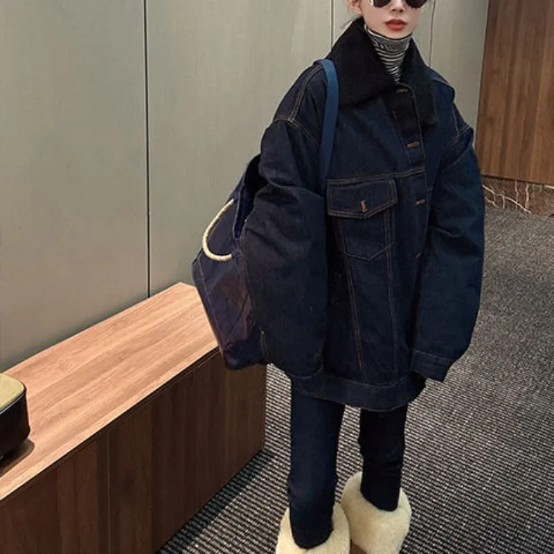 

2025 New Style American Loose Single-Breasted Denim Jacket for Women, Versatile Mid-Length Cotton Coat Top