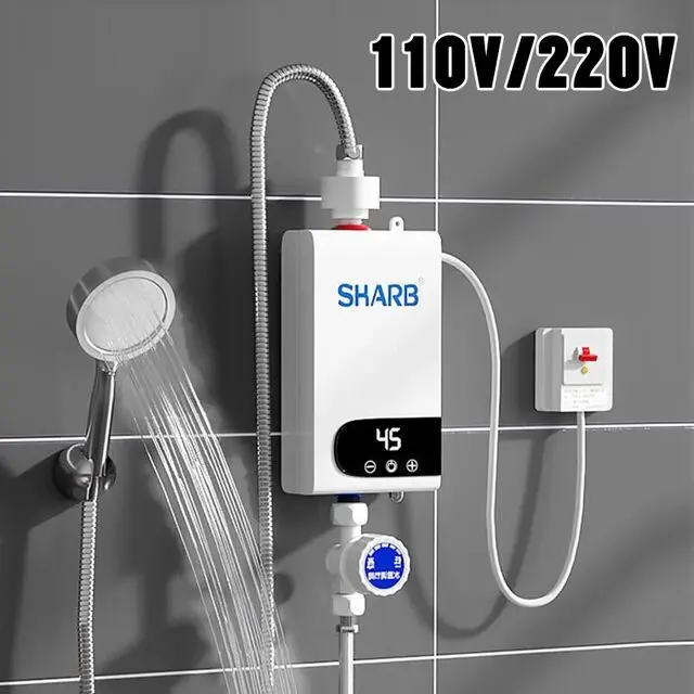 RYK-010,Mini Instant Water Heater Kitchen Bathroom Wall Mounted Electric Water Heater LCD Temperature Display with Shower Set