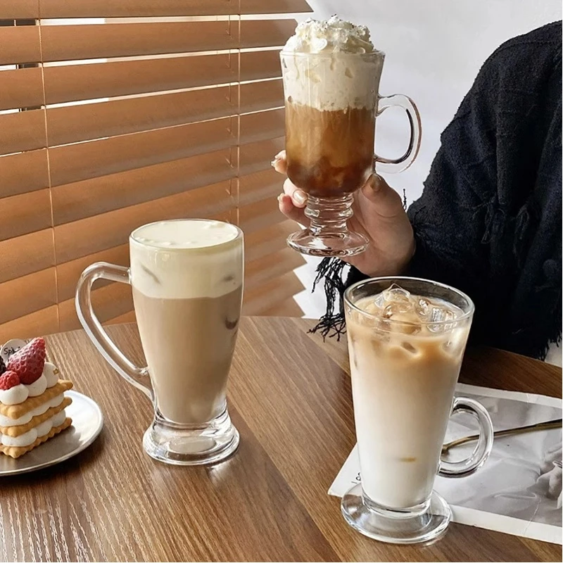 Irish Style Coffee Cups Creative Latte Cup Dessert Juice Glass With Handle Transparent Handle Milkshake Glasses Restaurant  Tool