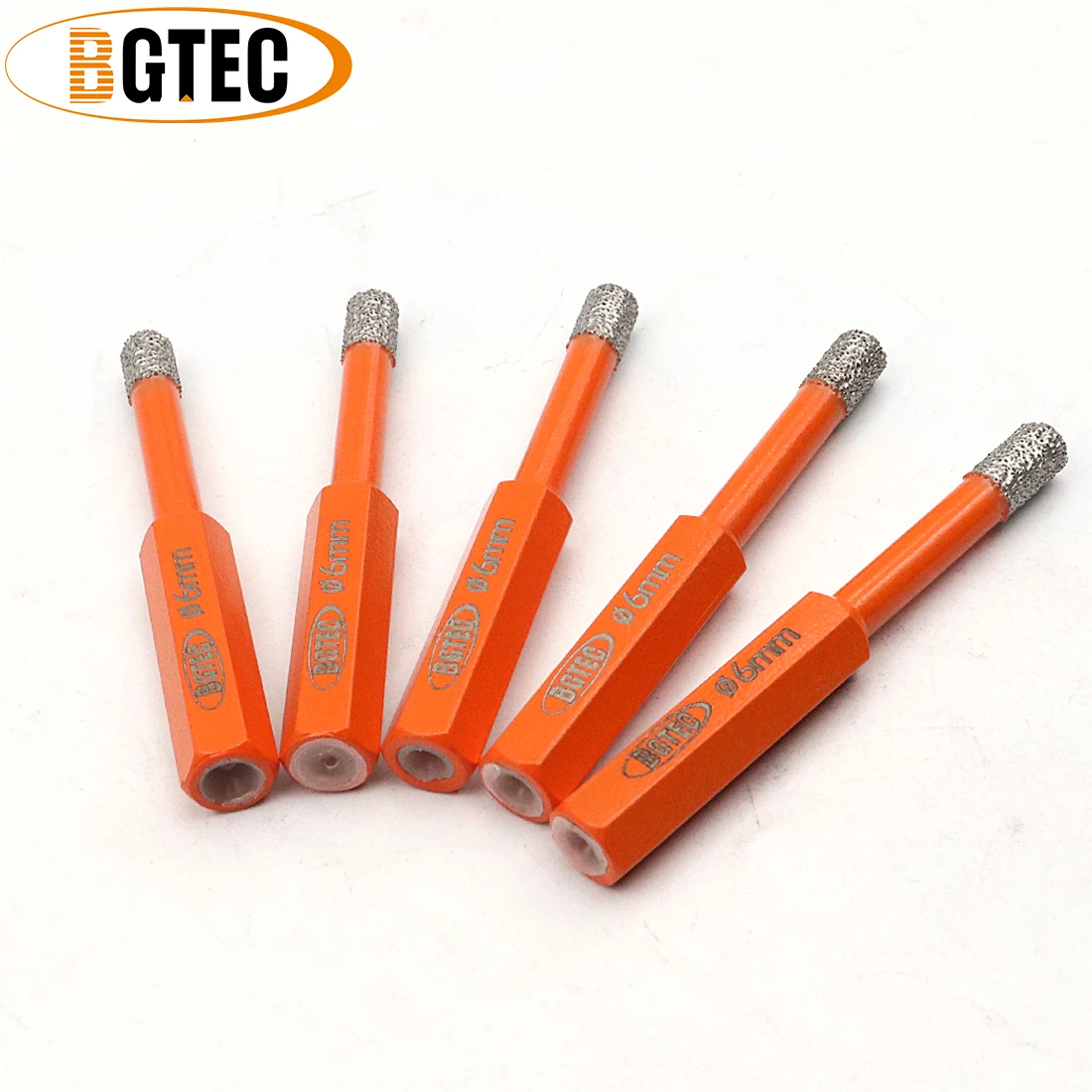BGTEC 5pcs/set 6mm Hex Shank Diamond Drill Core Bits Dry Drilling Granite Tile Marble Masonry Vacuum Brazed Crowns Hole Saw Tool