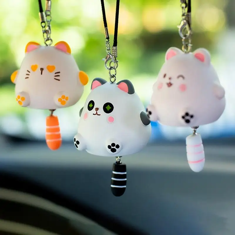 Cat Charm For Car Lucky Cat Car Rearview Ornament Car Rearview Pendant Decoration Car Hangable Resin Kitten Accessories