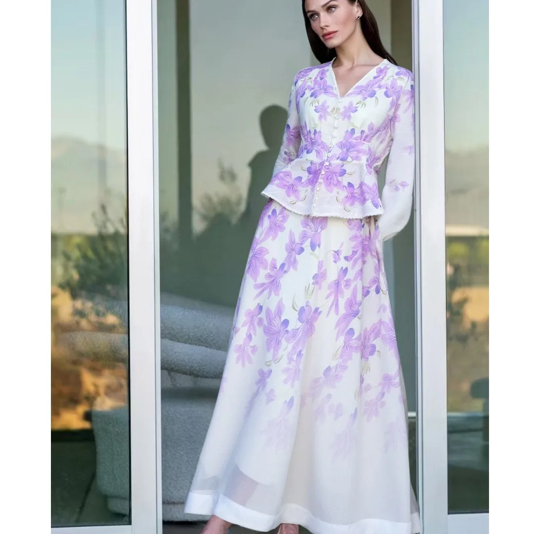 

Новый австралийский комплект из супер расклешенной юбки с высокой талией и принтом Sle Heavy Embellied, модный женский ансамбль