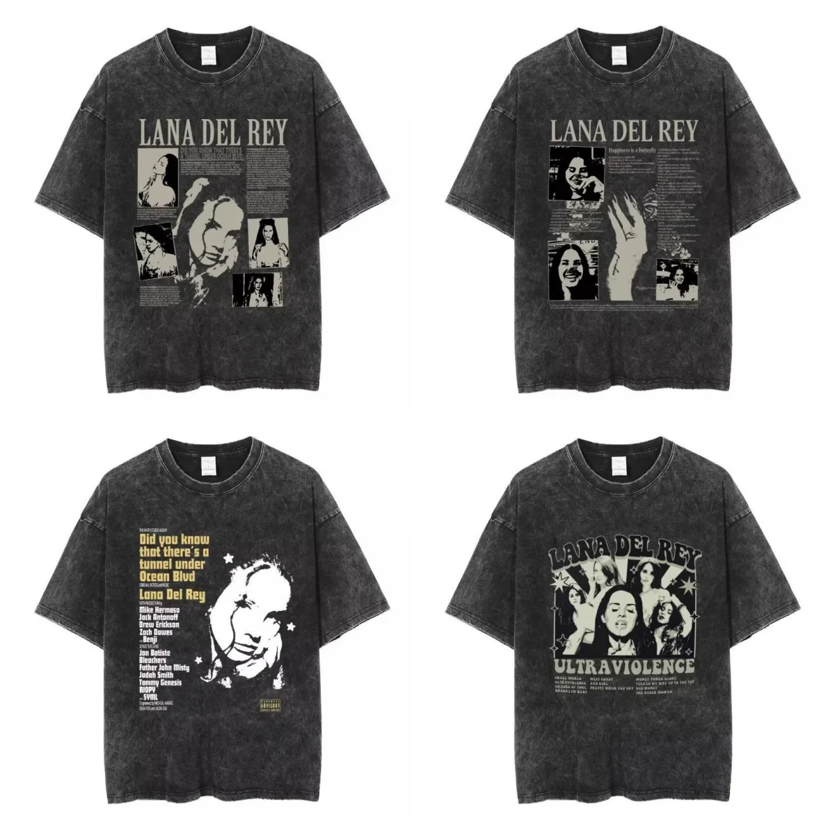 

Lana Del Rey Happiness Is A Butterfly Vintage Washed T-shirt Men Women Hip Hop Fashion Short Sleeve T Shirts Casual Streetwear