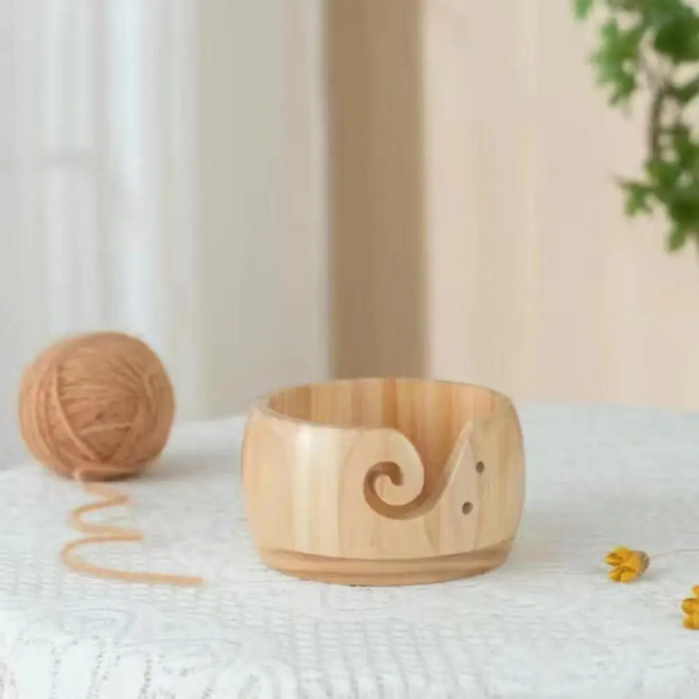 Portable Yarn Bowl Handmade Wooden Yarn Bowl with Holes Durable Knitting Storage Organizer Wool Holder for Crochet for Knitters