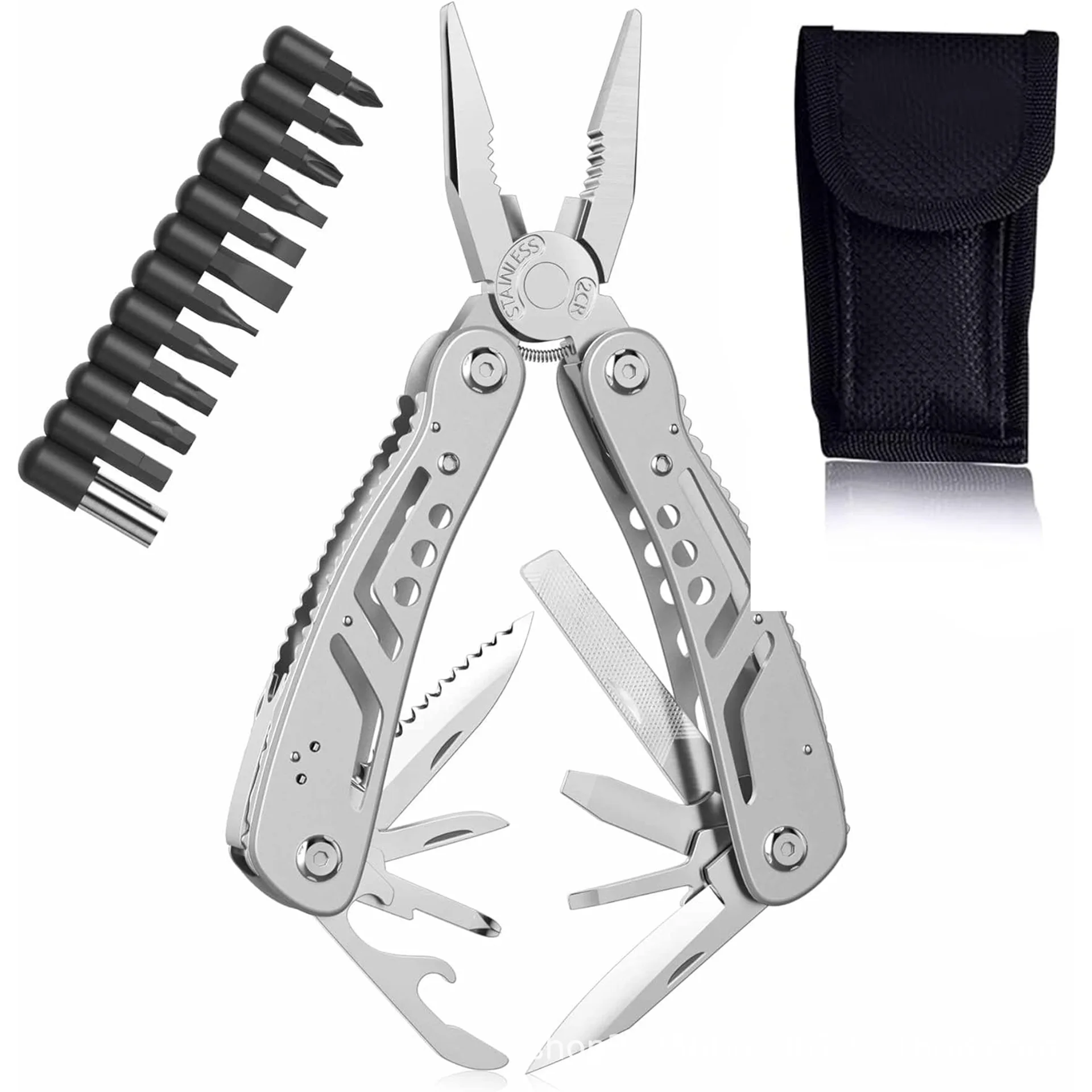 Alicates para cuchillos de bolsillo multiherramienta, Mini herramienta plegable portátil para caza táctica al aire libre, herramienta de reparación de rescate y supervivencia multiusos