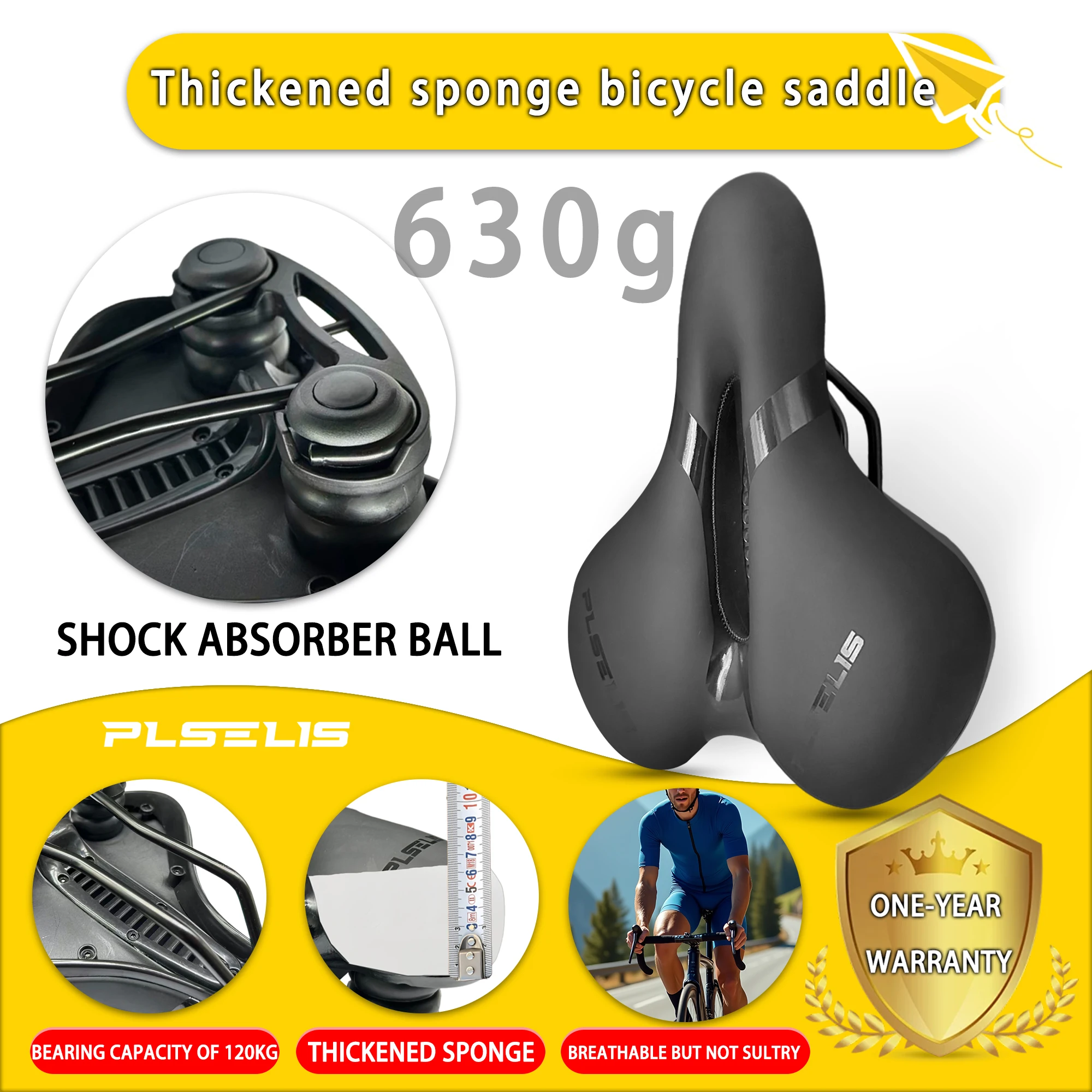 PLSELIS Breiter dickerer, leichter Fahrradsattel, Dämpfungsball, 630 g, weicher Sitzbogen für 7 x 7 Rennrad-Reitzubehör