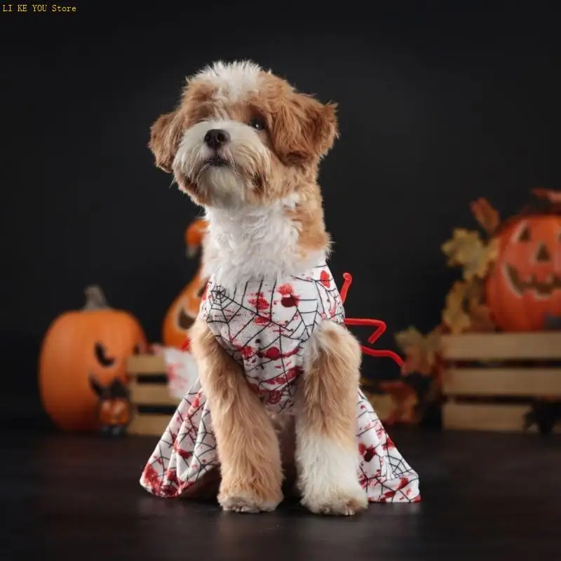 W3JE Frightening Blood Splatters Halloween Pet Costume for Cats Dog Festival Family Gathering Dog Outfit 2/4legs Dog Costume