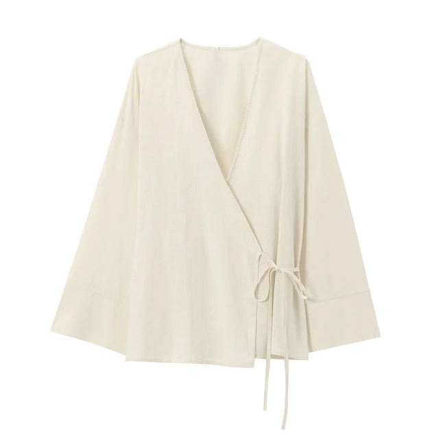 Lente En Herfst Losse Shirts Nieuwe Dames Getextureerde Kimono Stijl V-Hals Tuniek Multicolor Effen Kleur Eenvoudige Casual Jas